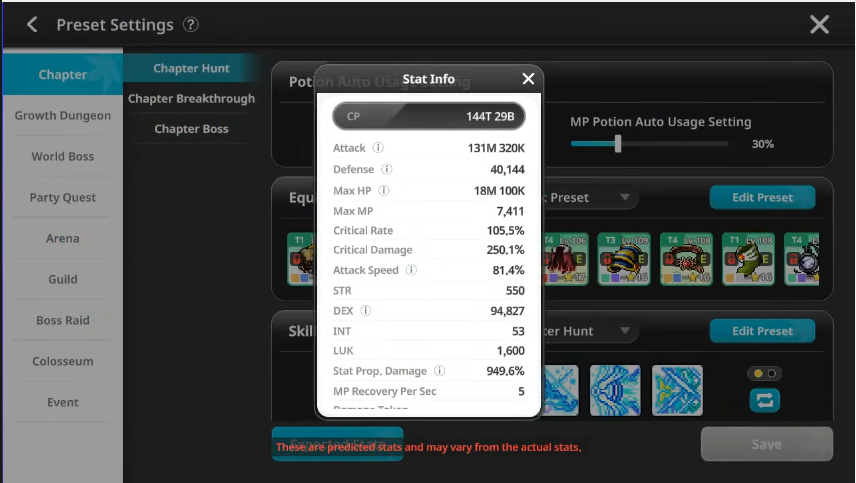 Character Stat panel screenshot example