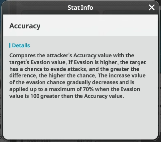 In-game Accuracy stat information explaining how Accuracy compares against Evasion