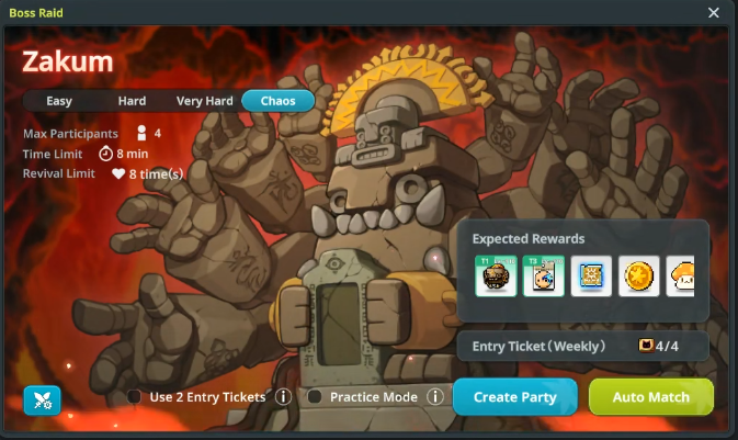 Boss Raid Zakum Chaos difficulty entry screen