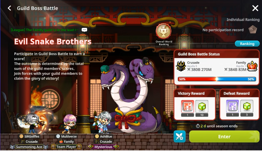 Evil Snake Brothers Guild Boss Battle screen
