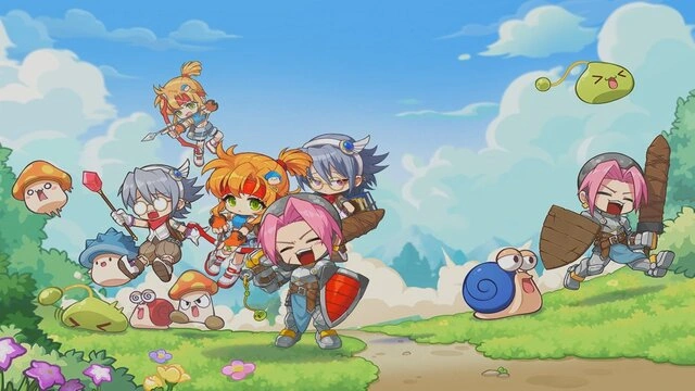 MapleStory Idle RPG characters in a bright field