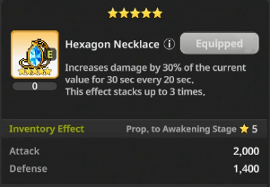 Hexagon Necklace inventory effect showing a temporary damage increase based on the current value