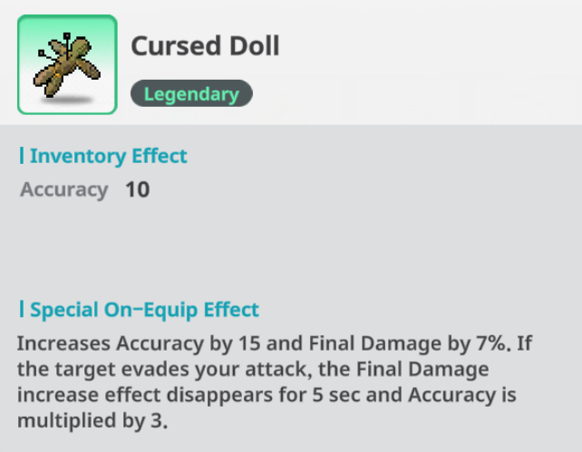 Cursed Doll artifact stat screenshot
