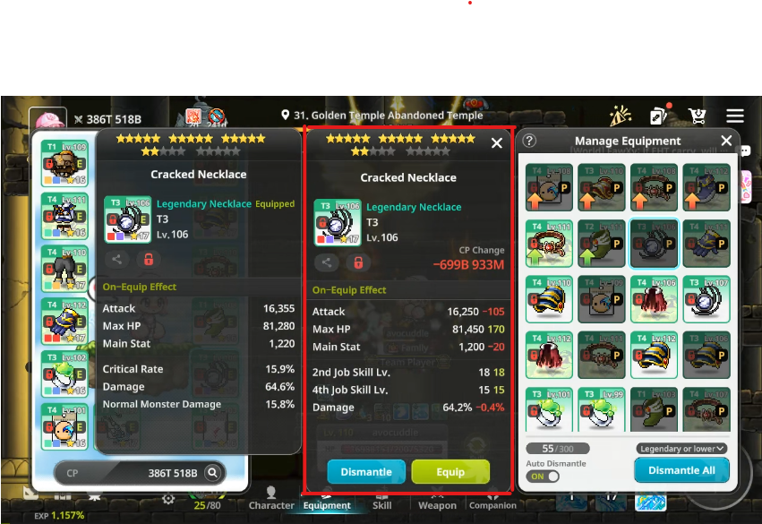 Example MapleStory Idle item panel for Item Quality OCR